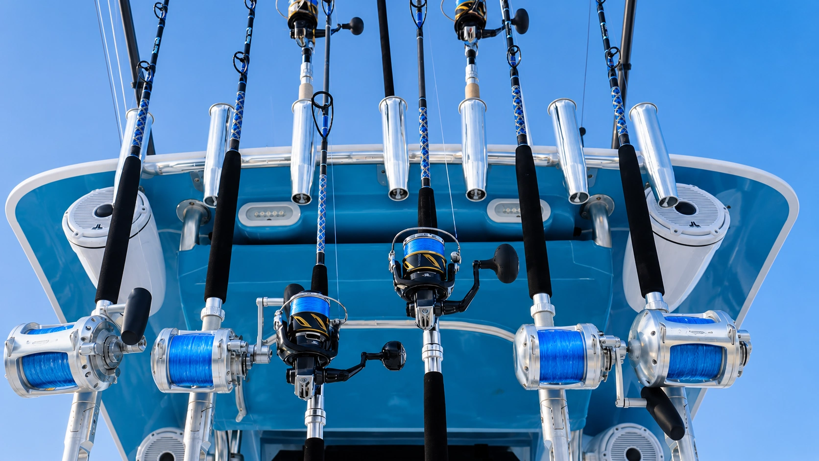 Fishing rods aboard the charter boat.